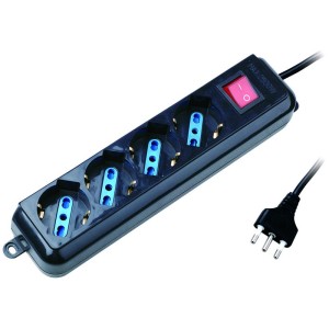 MULTIPRESA CON INTERRUTTORE IN BLISTER 4 posti 2P+T 10/16A schuko col. Nero