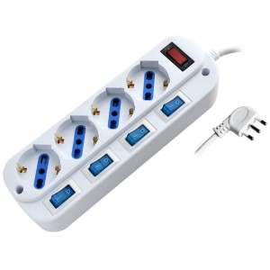 MULTIPRESA IN BLISTER CON 5 INTERRUTTORI 4 POSTI 2P+T SCHUKO BIANCO GLOBEX