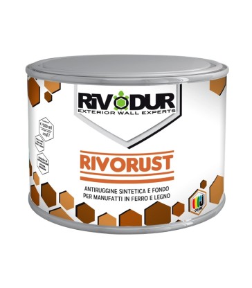 FONDO E ANTIRUGGINE SINTETICA PER FERRO E LEGNO RIVORUST RIVODUR GRIGIO 0,5 L - J COLORS