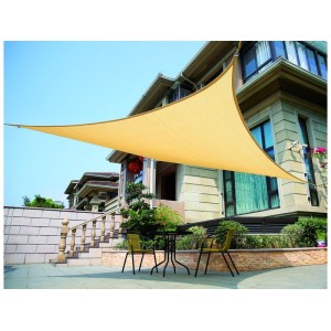 VELA OMBREGGIANTE TRIANGOLARE TRASPIRANTE BEIGE IN HDPE CON CORDE E ANELLI DI FISSAGGIO