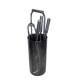 SET ATTREZZI PER CAMINO E STUFA CON CONTENITORE 5 PEZZI IN ACCIAIO VERNICIATO NERO D 16 X H 58 CM - 1