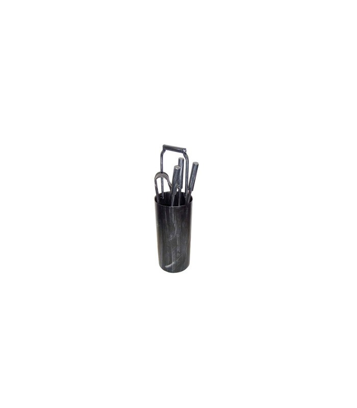 SET ATTREZZI PER CAMINO E STUFA CON CONTENITORE 5 PEZZI IN ACCIAIO VERNICIATO NERO D 16 X H 58 CM - 1