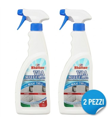 SET DA 2PZ DETERGENTE ANTIMUFFA CLOROATTIVO RHUTTEN VIA MUFFA SPRAY 750 ML SMACCHIANTE E IGIENIZZANTE - 1