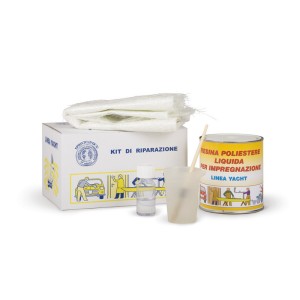 KIT VETRORESINA PER RIPARAZIONE ML 750 CON RESINA POLIESTERE LIQUIDA CATALIZZATORE TESSUTO E ACCESSORI