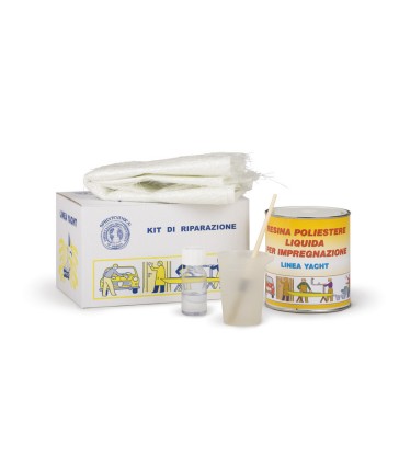 KIT VETRORESINA PER RIPARAZIONE ML 750 CON RESINA POLIESTERE LIQUIDA CATALIZZATORE TESSUTO E ACCESSORI - 1