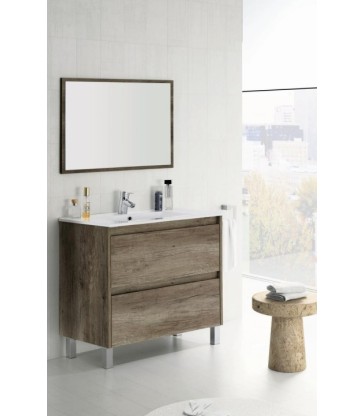 KIT MOBILE BAGNO A TERRA DAKOTA 2 CASSETTI 80 CM ROVERE NORDIK CON SPECCHIO