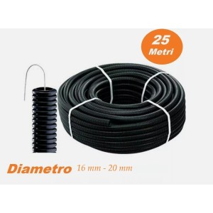 TUBO CORRUGATO CON TIRAFILO D 16 MM D 20 MM ROLLO 25 M PVC PIEGHEVOLE AUTOESTINGUENTE EN61386