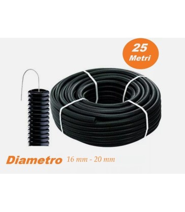 TUBO CORRUGATO CON TIRAFILO D 16 MM D 20 MM ROLLO 25 M PVC PIEGHEVOLE AUTOESTINGUENTE EN61386