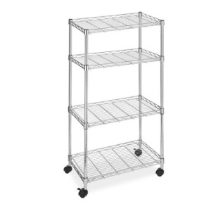 SCAFFALE SERIE AMERICA IN ACCIAIO CROMATO 4 RIPIANI 60X35XH170 CM CON RUOTE
