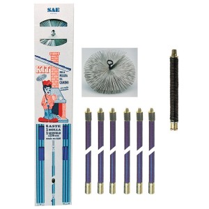 KIT SPAZZACAMINO 6 ASTE 8,60 M CON MOLLA E SCOVOLO ACCIAIO D 25 CM ATTACCO M12 PER CAMINO IN MURATURA